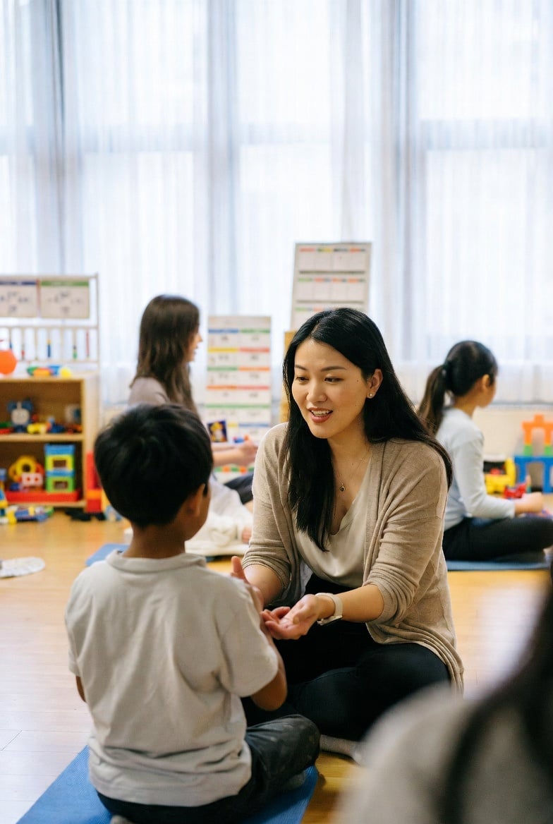 ABA therapists working with children in a play-based learning environment